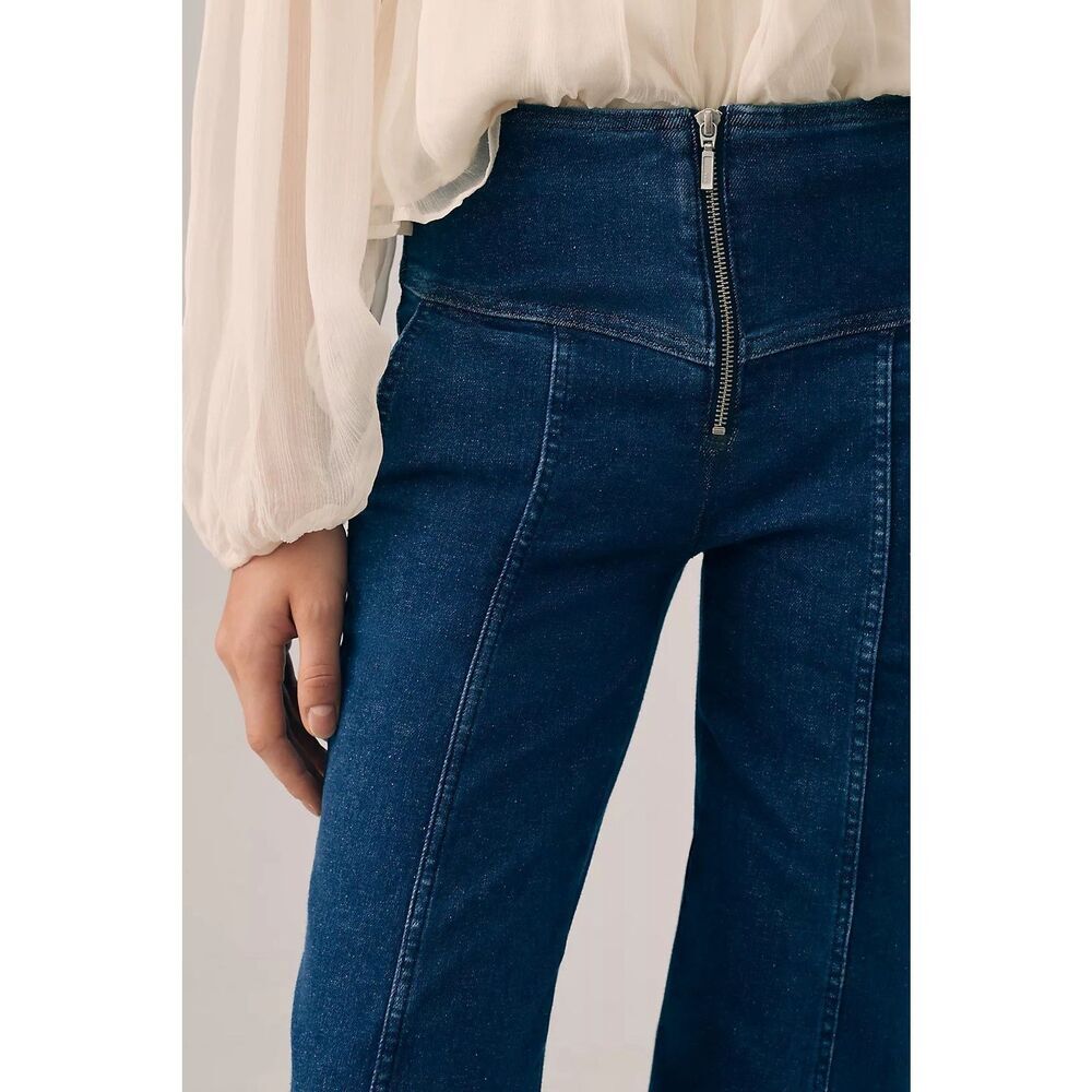 Anthropologie Pilcro Seamed Mid-Rise Crop Flare Jeans Wide Leg Cowgirl Rodeo - Picture 4 of 12
